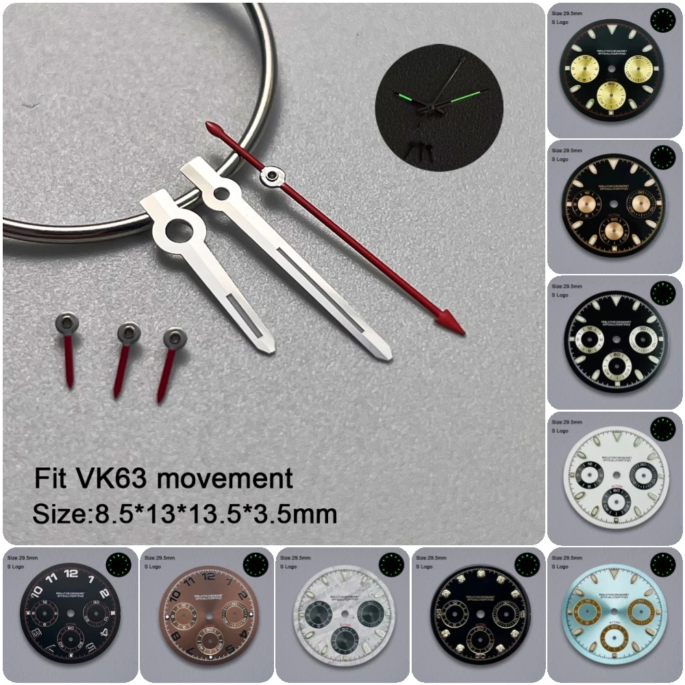 S ロゴ 29.5 ミリメートル DTN パンダダイヤル VK63 クォーツムーブメントに適したグリーン発光高品質時計修正アクセサリーツール
