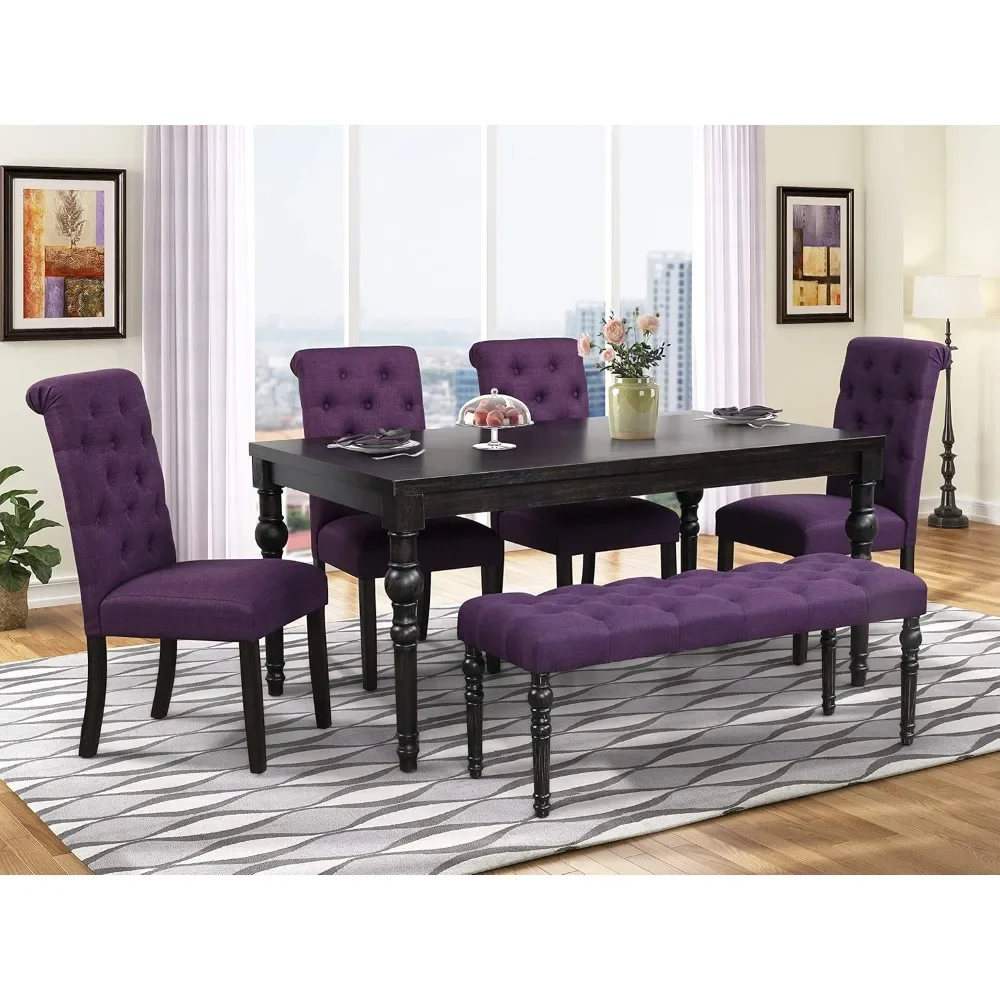 

Dining Tables, Urban Style Dark Washed Wood Dinings Set: Table, 4 Chairs and Bench, Purple, Dining Tables