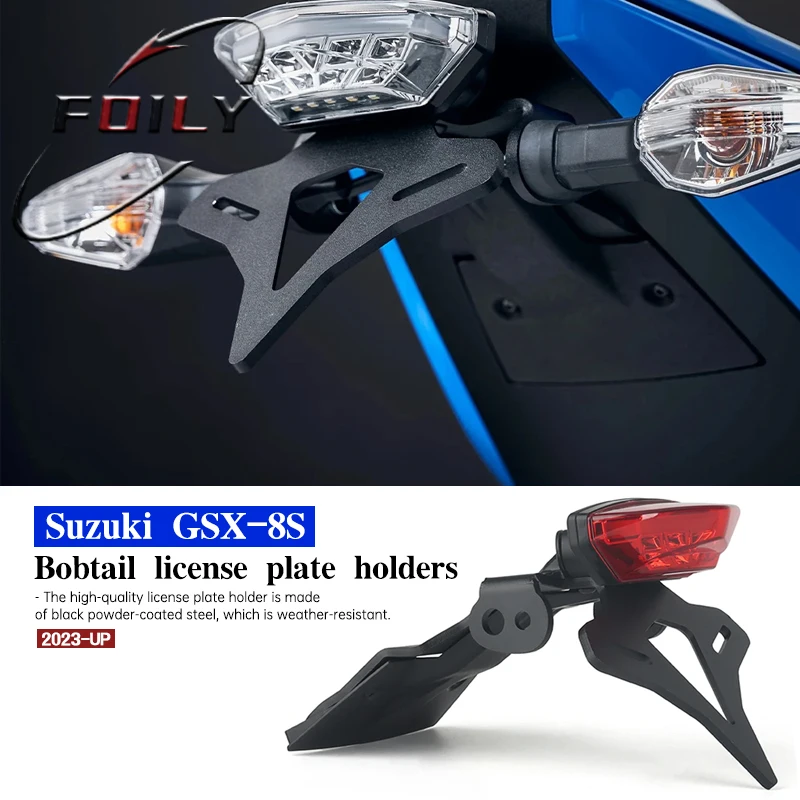 

Motorcycle Rear Short Tail Stock License Plate Holder Tailstock Bracket Integrated LED Light For Suzuki GSX-8S GSX8S 2023-up