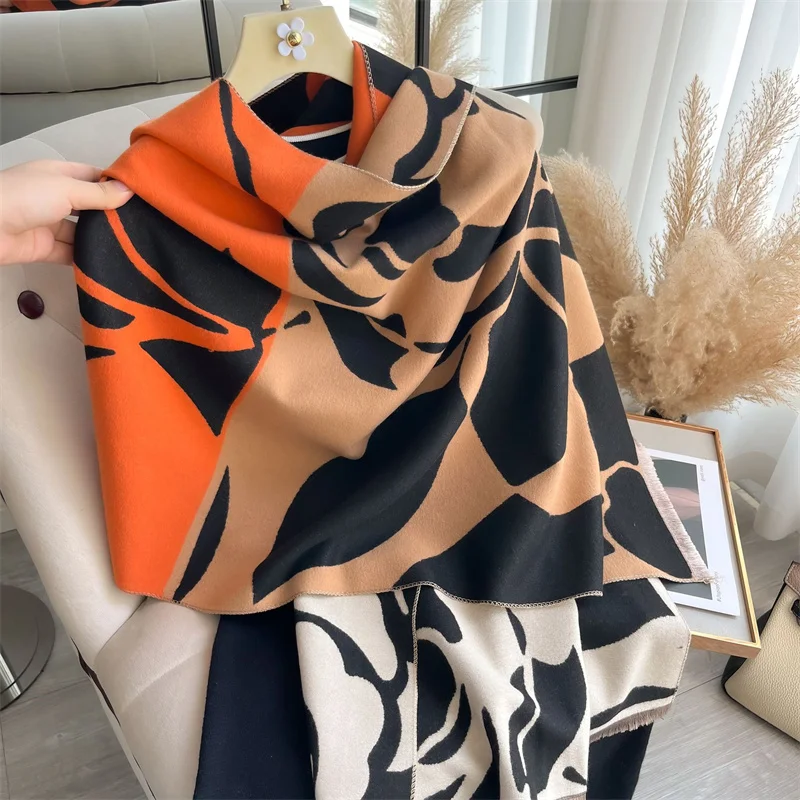 2024 Luxury Floral Print Scarf for Women Warmer Winter Cashmere Pashmina Scarves Shawls Female Thick Blanket Wraps Foulard