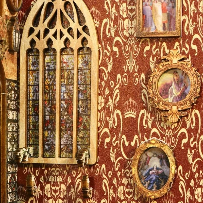 

DIY BookNook Bookshelf Insert Decor Assembled Church 3D Wooden Puzzle 15UB