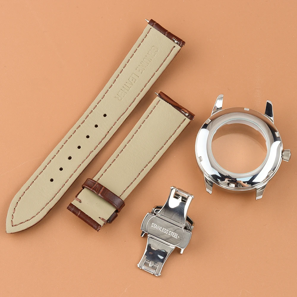 40mm 316L Stainless Steel Case Leather Strap 10ATM Waterproof For NH35 NH36 NH38 Movement Cocktail Case Watch Accessories