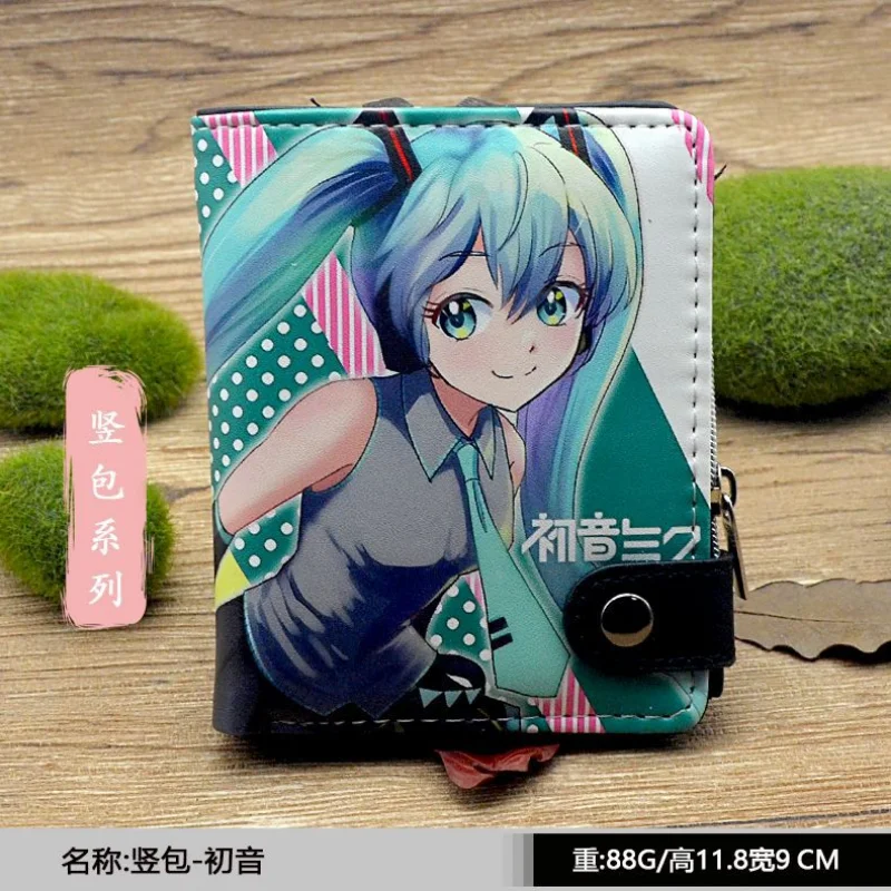 Hatsune Miku กระเป๋าสตางค์แฟชั่น PU หนัง ID ผู้ถือบัตรผู้หญิงการ์ตูนสั้นกระเป๋าสตางค์กระเป๋านักเรียนสาวกระเป๋าสตางค์ซิปกระเป๋า