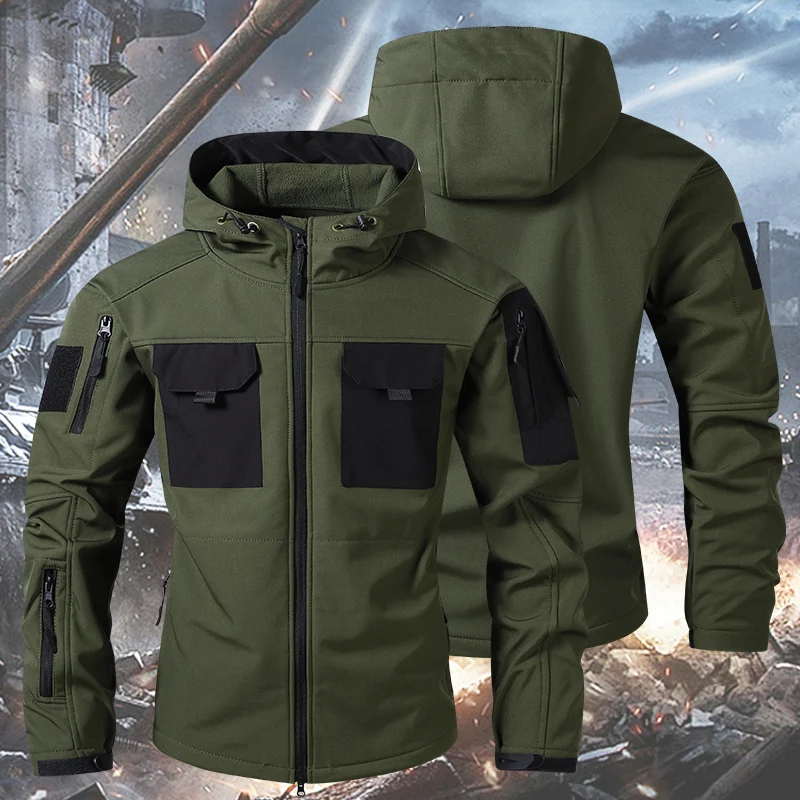 Chaquetas de senderismo al aire libre para hombre, chaqueta táctica Softshell de invierno con forro polar, cortavientos impermeable a prueba de viento de estilo americano