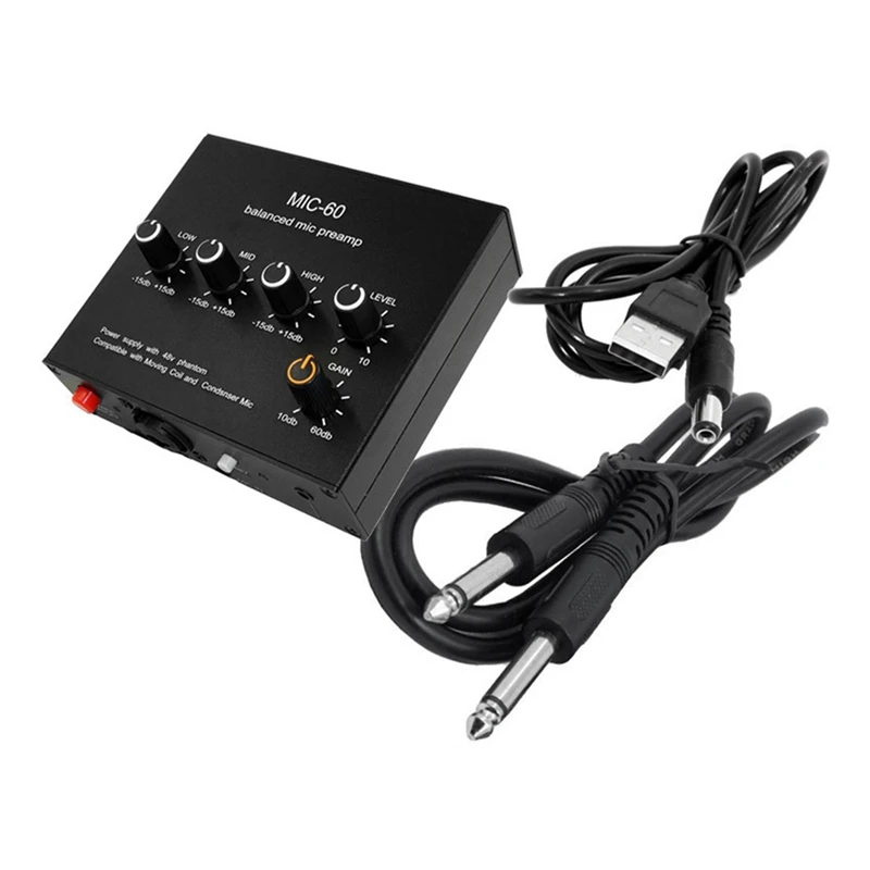 

Balanced Dynamic Microphone Amplifier Music Audio Amplifier MIC-60 with 48V Phantom Power with 6.5mm Cable