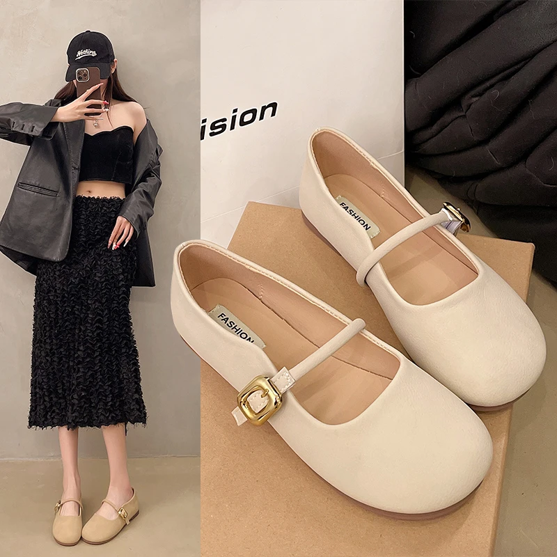 2025 Spring and Autumn Fashion Button Single Women's Solid Color Model Beautiful Casual and Comfortable Shoes