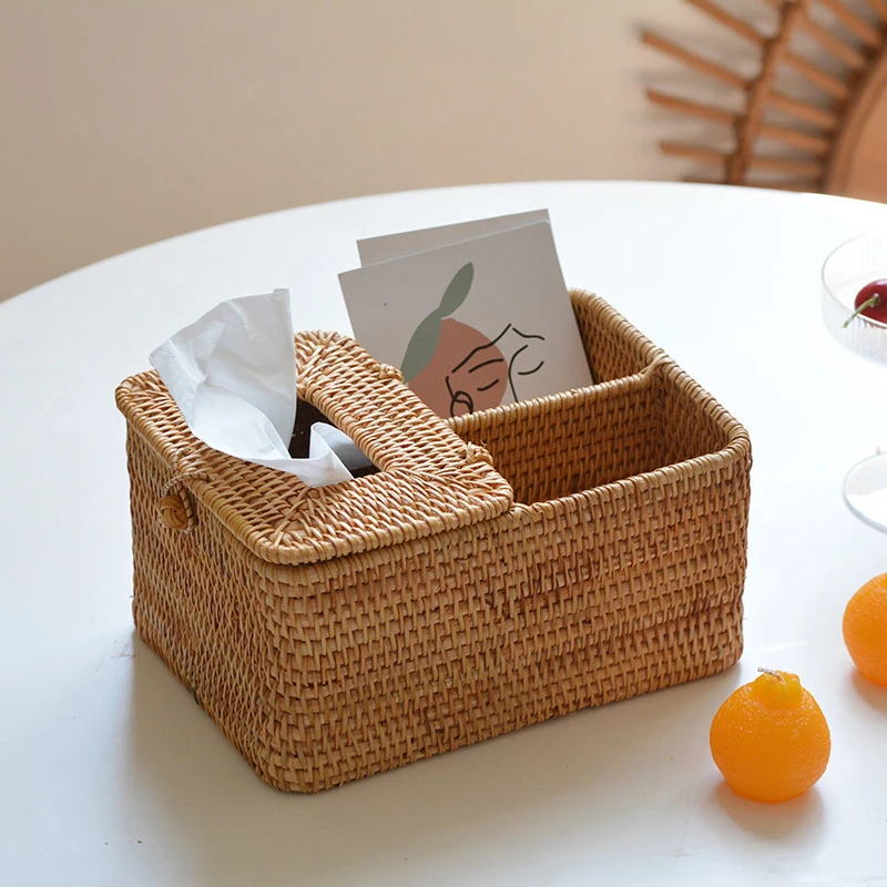 Living Room Rattan Tissue Box Basket Hotel Tissue Storage Holder Household Modern Paper Towel Dispenser Tube Organization Tools