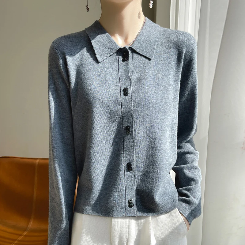 

Autumn and winter new first-line ready-to-wear 100% merino wool pullover sweater high-end loose soft female POLO collar double b