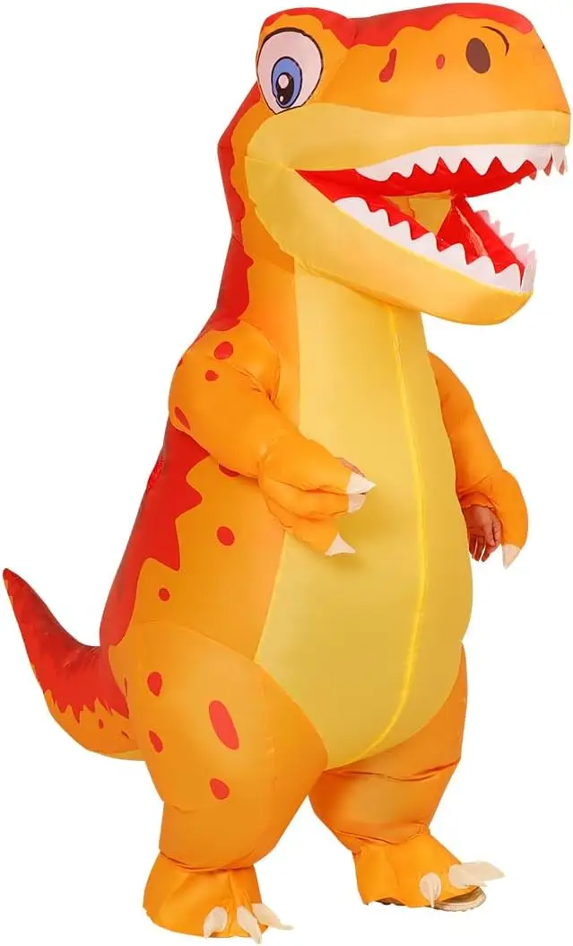 

Inflatable Dinosaur Costume for Adults, T-Rex Full Body Orange Halloween Party Outfit