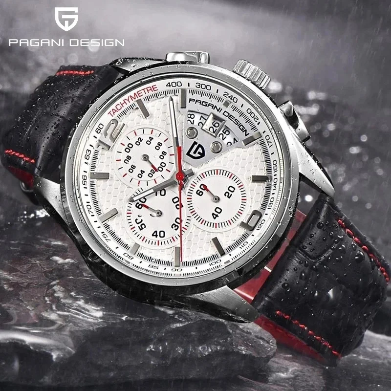 Sleek Pagani Design Sports Chronograph Quartz Watch Waterproof Calendar Leather Band Black Dial Luxury Male Wristwatch For