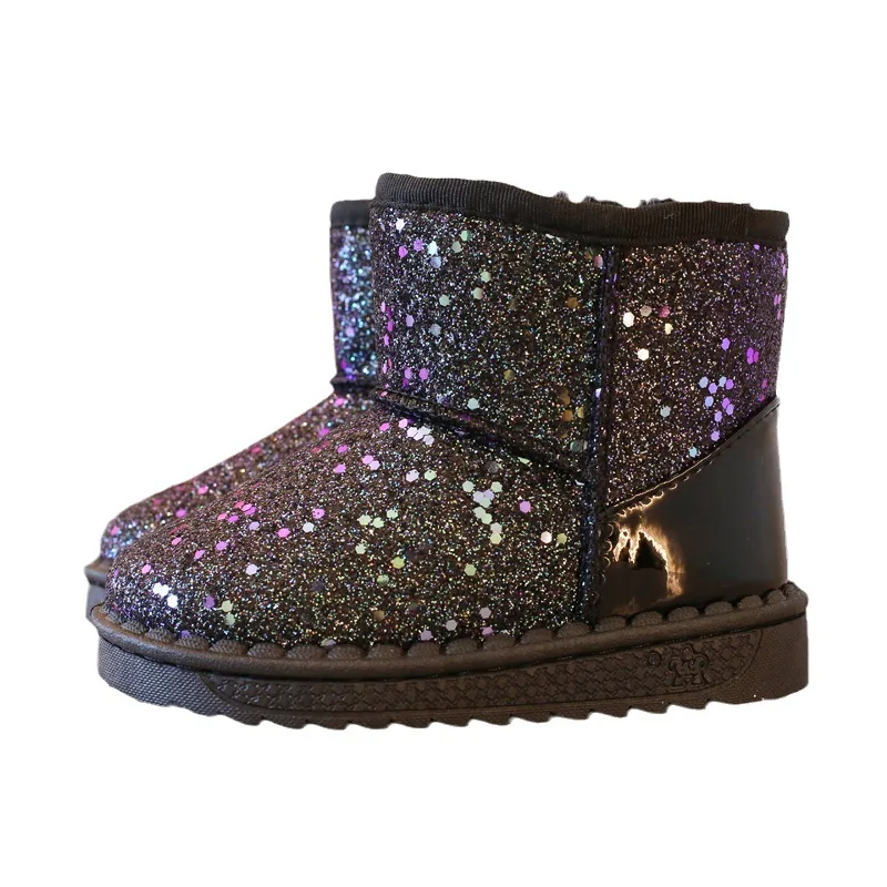 Girl Snow Boots 2024 Winter New Versatile Sequin Princess Cotton Shoe Girl Plush Warm Short Boot Girls Cotton Shoe Girls Boot