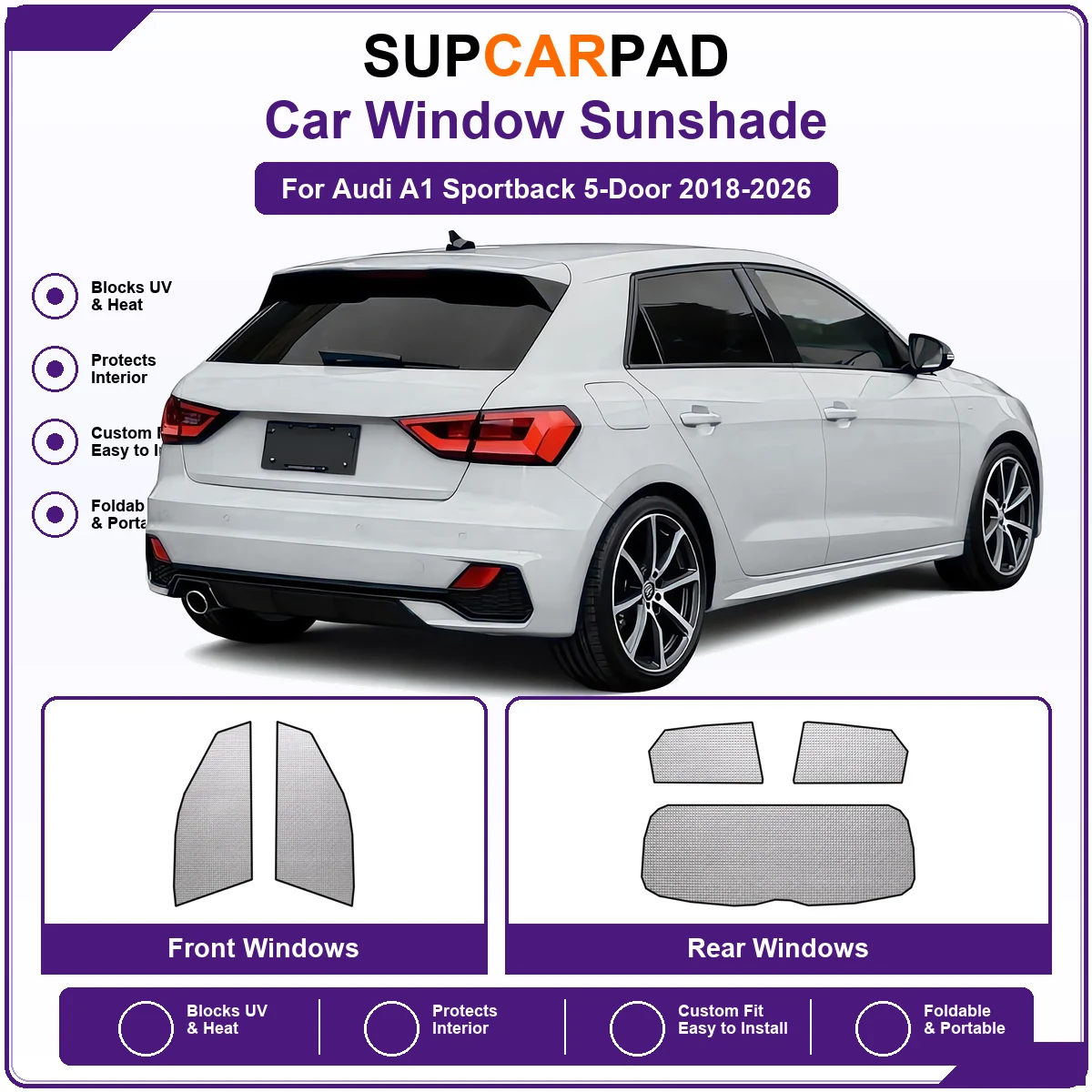 For Audi A1 Sportback 5-Door 2018-2026 Pre‑Cut Auto Window Sunshade Anti‑UV Car Sun Visor Protector