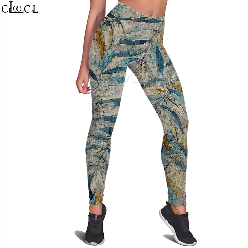 CLOOCL Neue Frauen Legging Vintage Blätter Muster 3D Gedruckt Hosen Hohe Taille Stretch Sport Legging Jogging Fitness Yoga Hosen