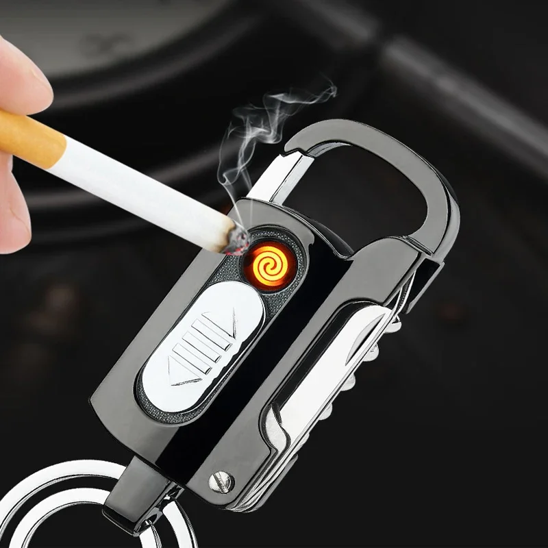 EDC Multifunctional Keychain Electric Lighter Alloy Windproof Cool Lighters Wine Opener Knife Flashlight Slotted Screwdriver