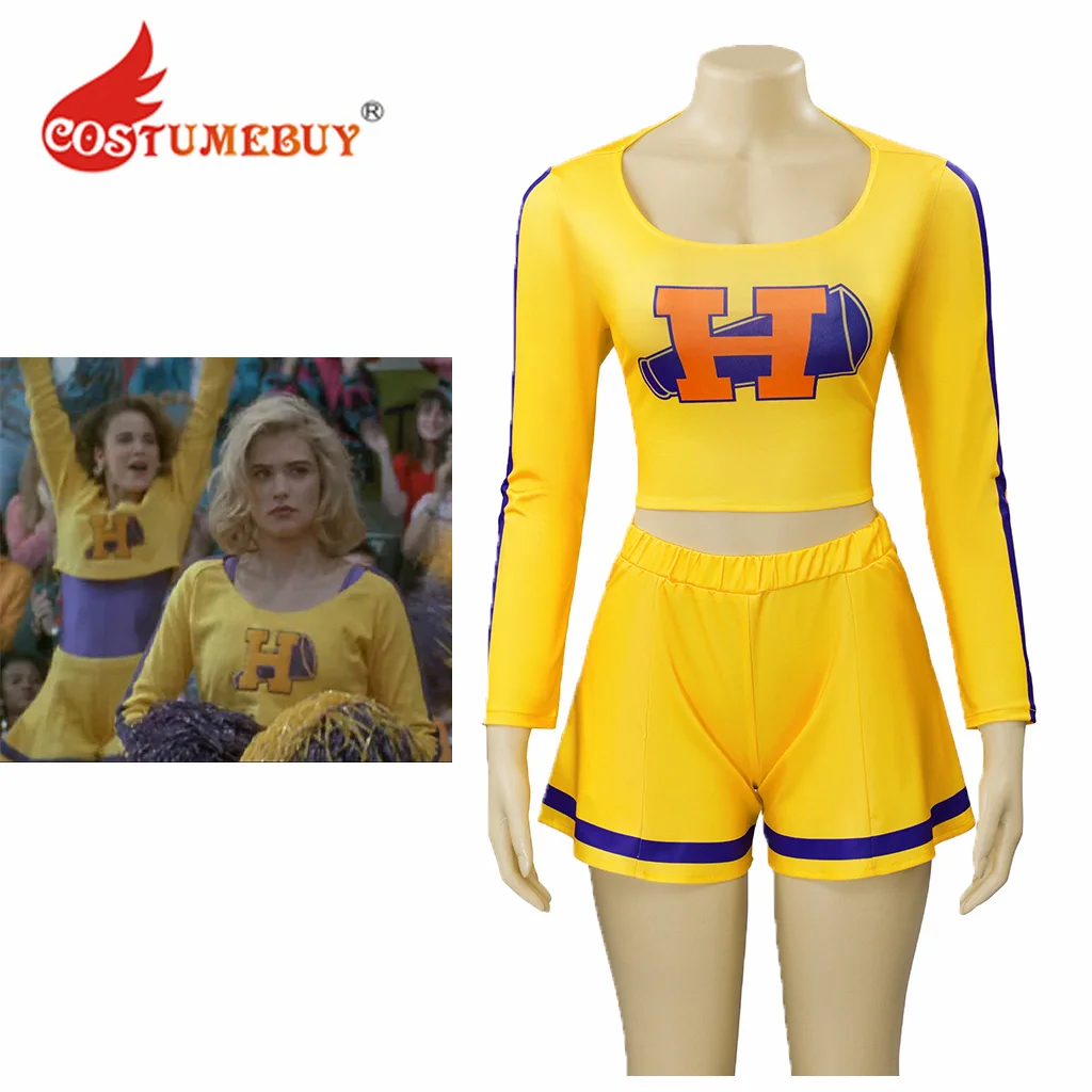

Buffy Cheerleader Costume High School Women Girls Cheerleading Outfit Uniform Yellow Top and Shorts Two Piece Set