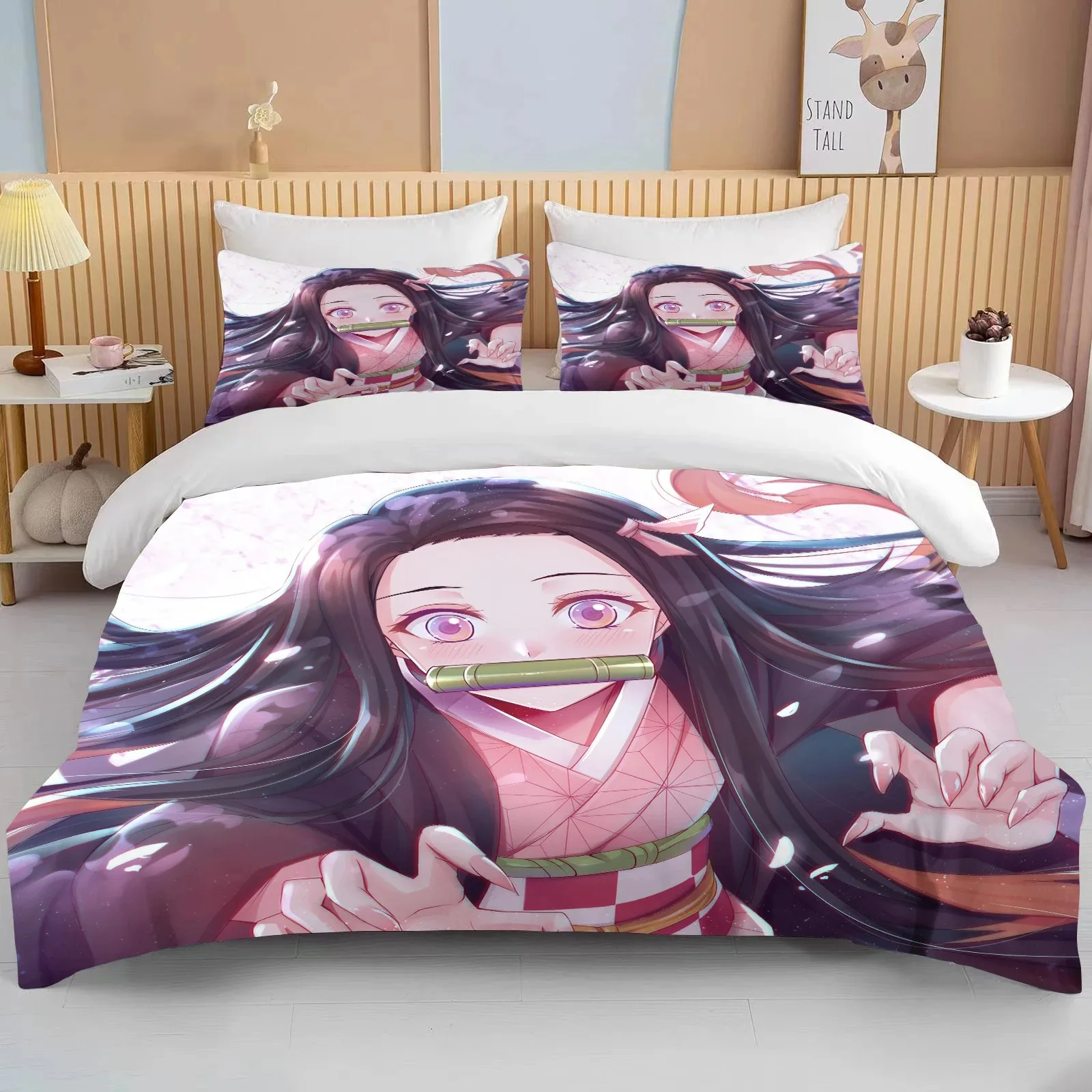 Nezuko Kamado Bedding Set Anime Demon Slayer Duvet Cover Comforter Bed Linen Single Twin Full Queen Size 3d Kids Girl Boys Gift