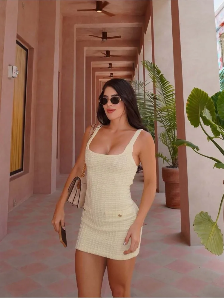 

Summer Mini dress Vestidos Dresses 2025 Woman Fresh And Sweet Temperament Elegant All-match Solid Color Slim Package Hip Banquet