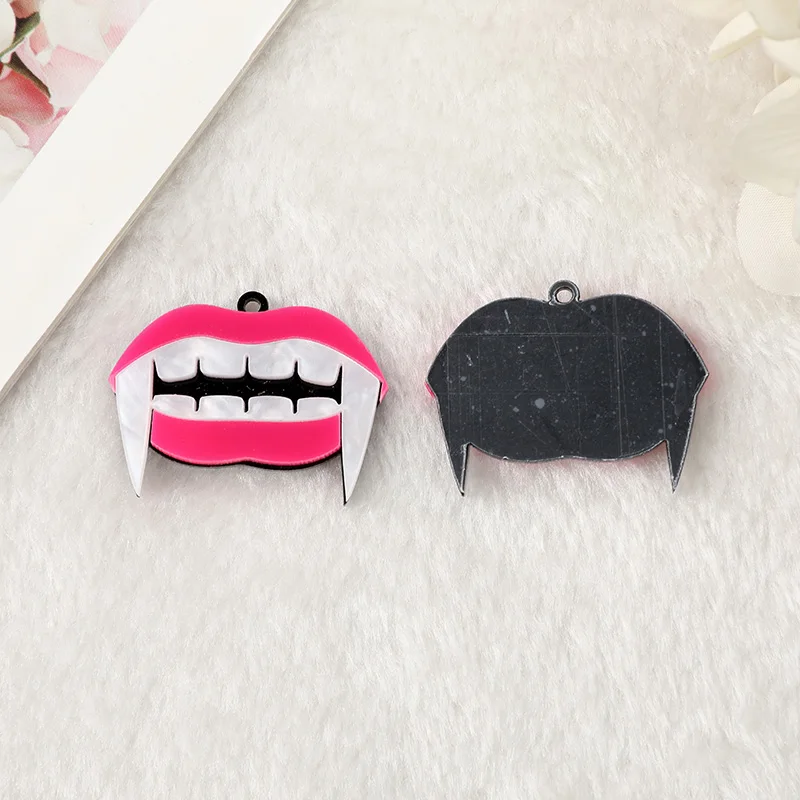 10 sztuk Halloween usta Charms przerażające kły Flatback akrylowe Jewlery ustalenia dla biżuterii DIY