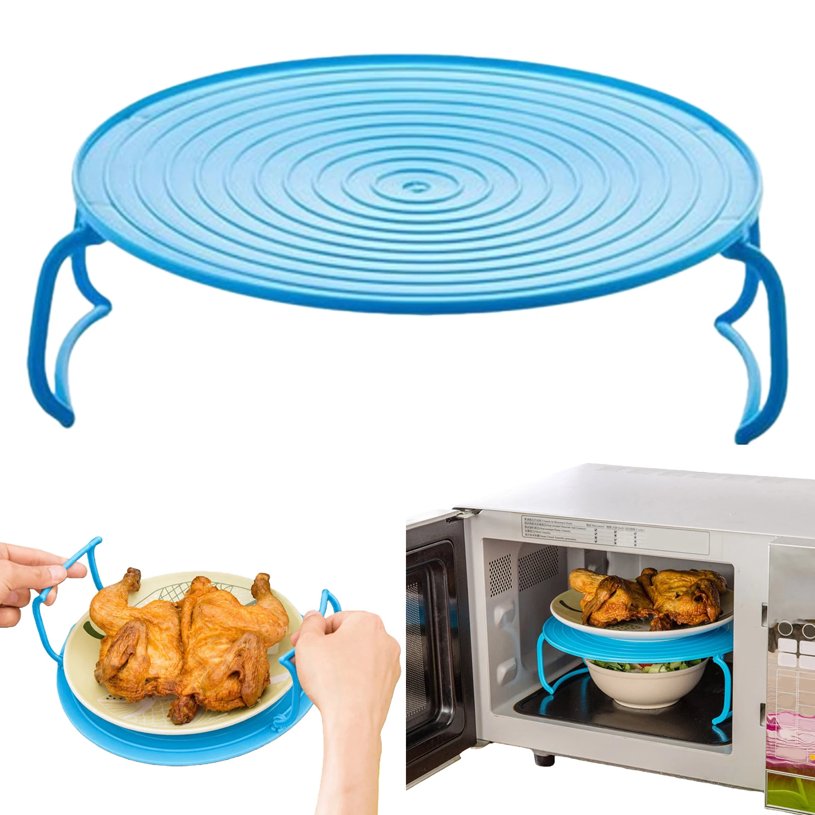 Microwave Oven Rack Stacker Tray Double Tier PP Steamer Stand Foldable Grip Kitchen Tool