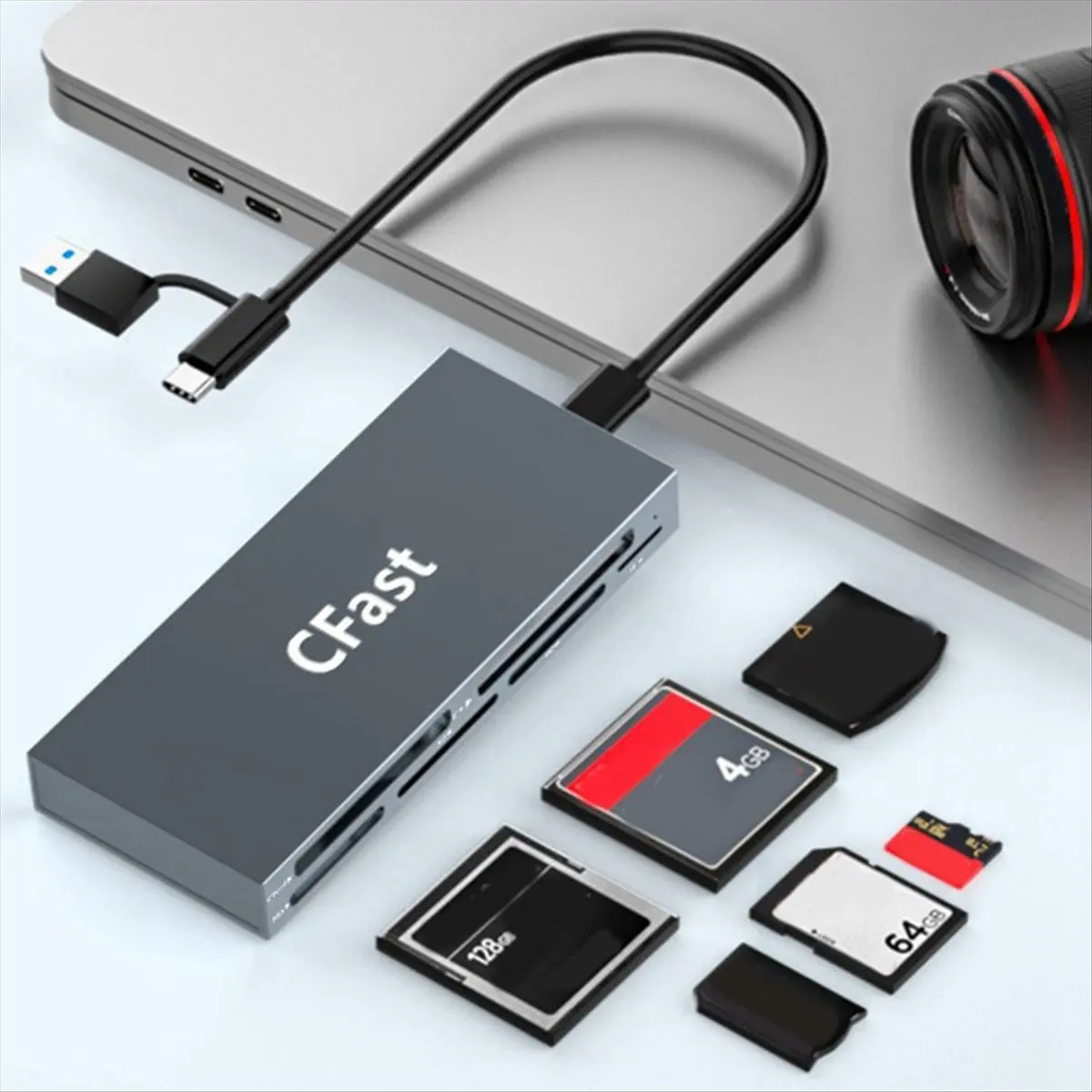goodDT 6 in 1 CFast Card Reader Read Simultaneously USB C CFast 2.0 Card Reader USB Card Reader for CFast/CF/MS/SD/TF/XD Card