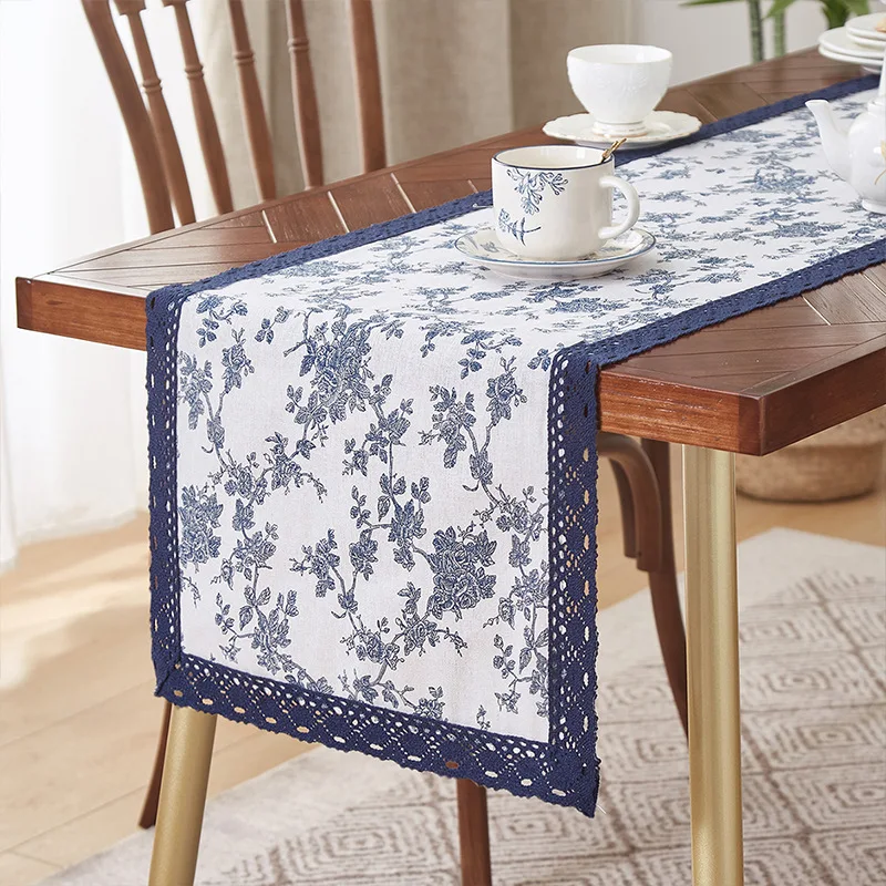 

Navy Blue Floral Table Runner Seasonal Spring Fall Holiday Kitchen Dinning Table Runner for Indoor Outdoor Party Home Decoration
