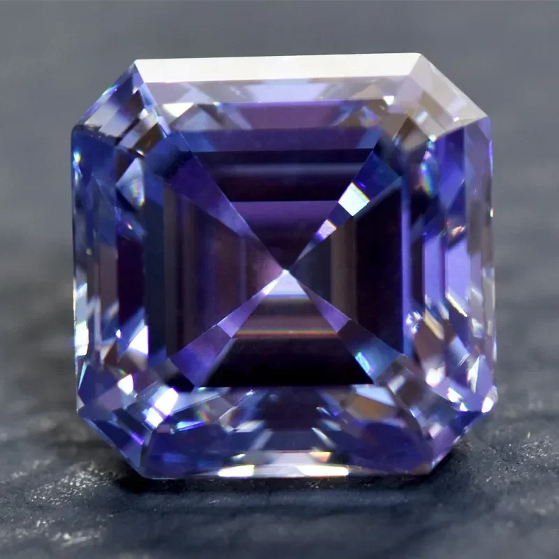 Moissanite Stone Asscher Cut Lavender Color Loose Gemstone Lab Grown Moissanite GRA Certificated Advanced Jewel Material