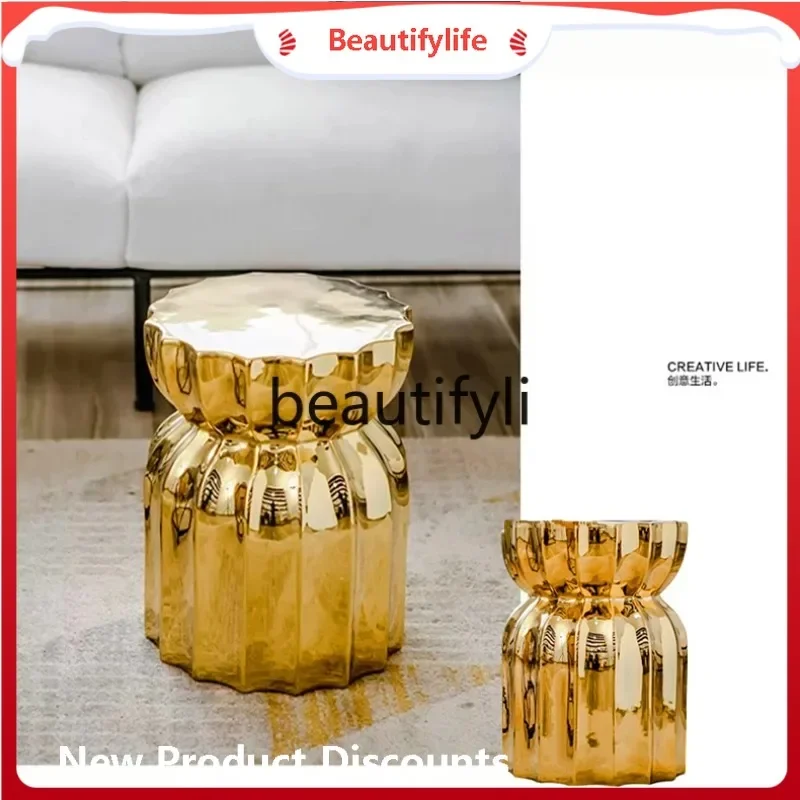 

European gold and silver ceramic drum stool seat pier, new Chinese hotel living room side coffee table stool ornament