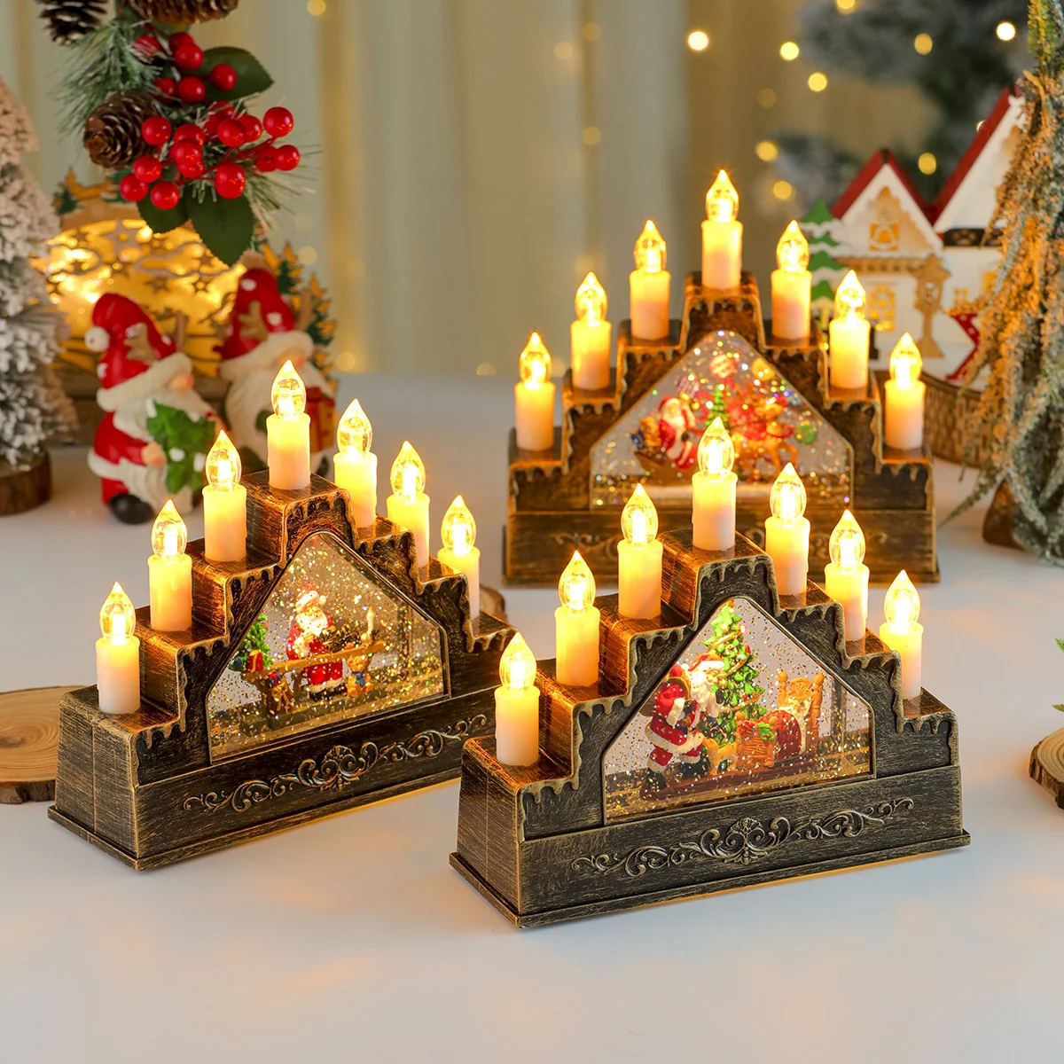 Creativity New Santa Claus Candle Music Box Desktop Ornament Hotel Home Display Window Festive Atmosphere Christmas Decoration