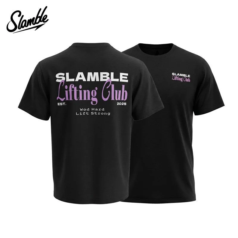 2026 New Y2K Streetwear Oversized SLAMBLE Lifting Club Print Pattern Breathable Casual Unisex Summer Cotton T-Shirt