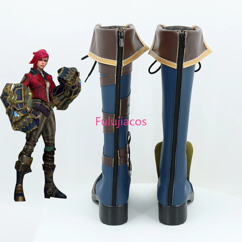 Fulujiacos 게임 LOL Arcane VI 코스프레 신발 PU 가죽 신발 할로윈 카니발 부츠 코스프레 소품 맞춤 제작