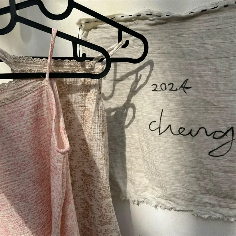 2025 Summer Girls Floral Gauze Slip Dress Lace Casual Simple New Fashionable Floral Casual Sweet Kids Dresses for Girls