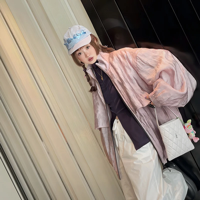 

VIMAS Lyocell Sunscreen Jaet Faionable adient k Sle Women's ort Outerwear Commute Sle Loose Fit Regular Length