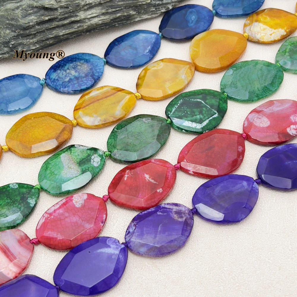 Large Faceted Multicolor Natural Agates Stone Slice Pendant Beads For DIY Jewelry Making MY230833