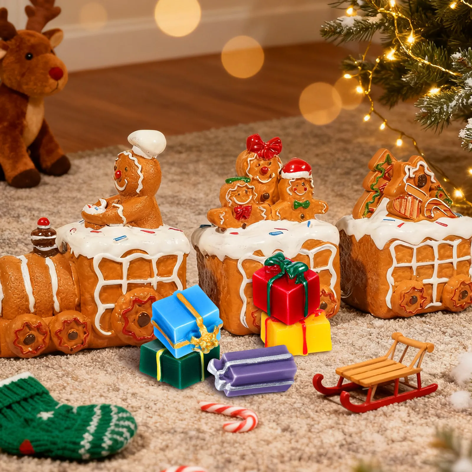 

40Pcs Christmas Ornament Set Resin Mini Presents Box Miniature Decorations Tiny Christmas Packages Resin Boxes for Holiday