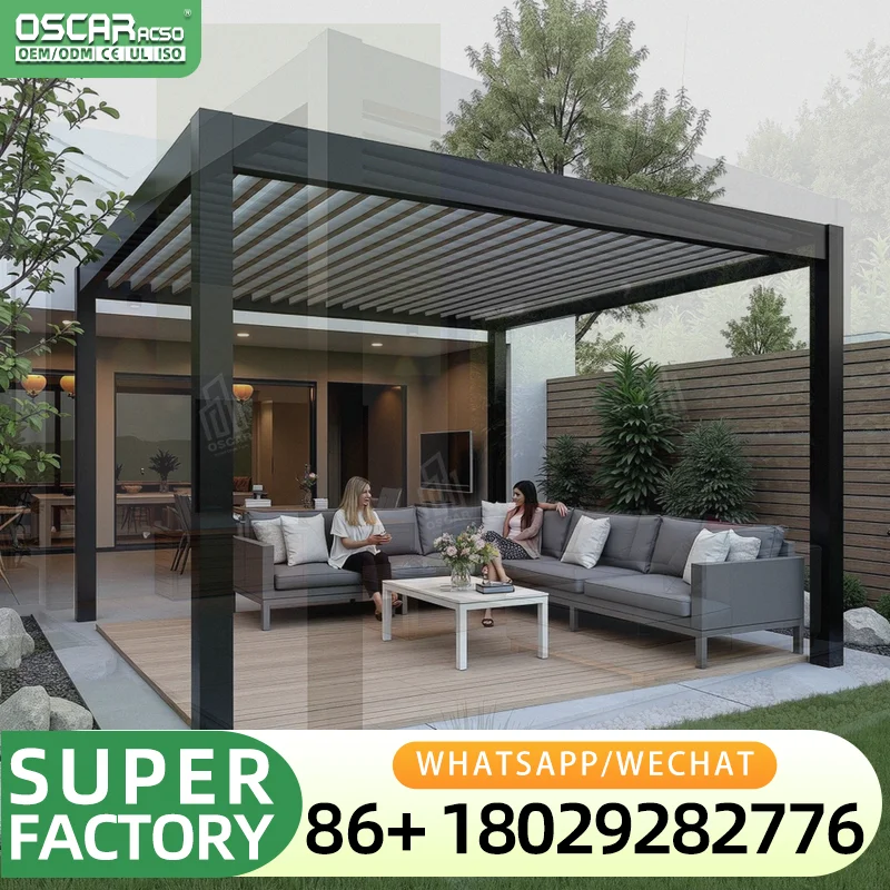 Fully Automatic Aluminum Pergola Outdoor 100percent Waterproof Smart Motorized Garden Backyard Deck Patio Modern Villa Europe Lu