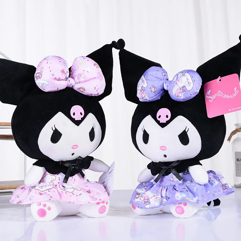 

20cm Cute Doll Kuromi Demon Plush Toy Princess Lolita Dress Plushes Sanrio Girl Sleeping Bed Cartoon Pillow Gift for Best Friend