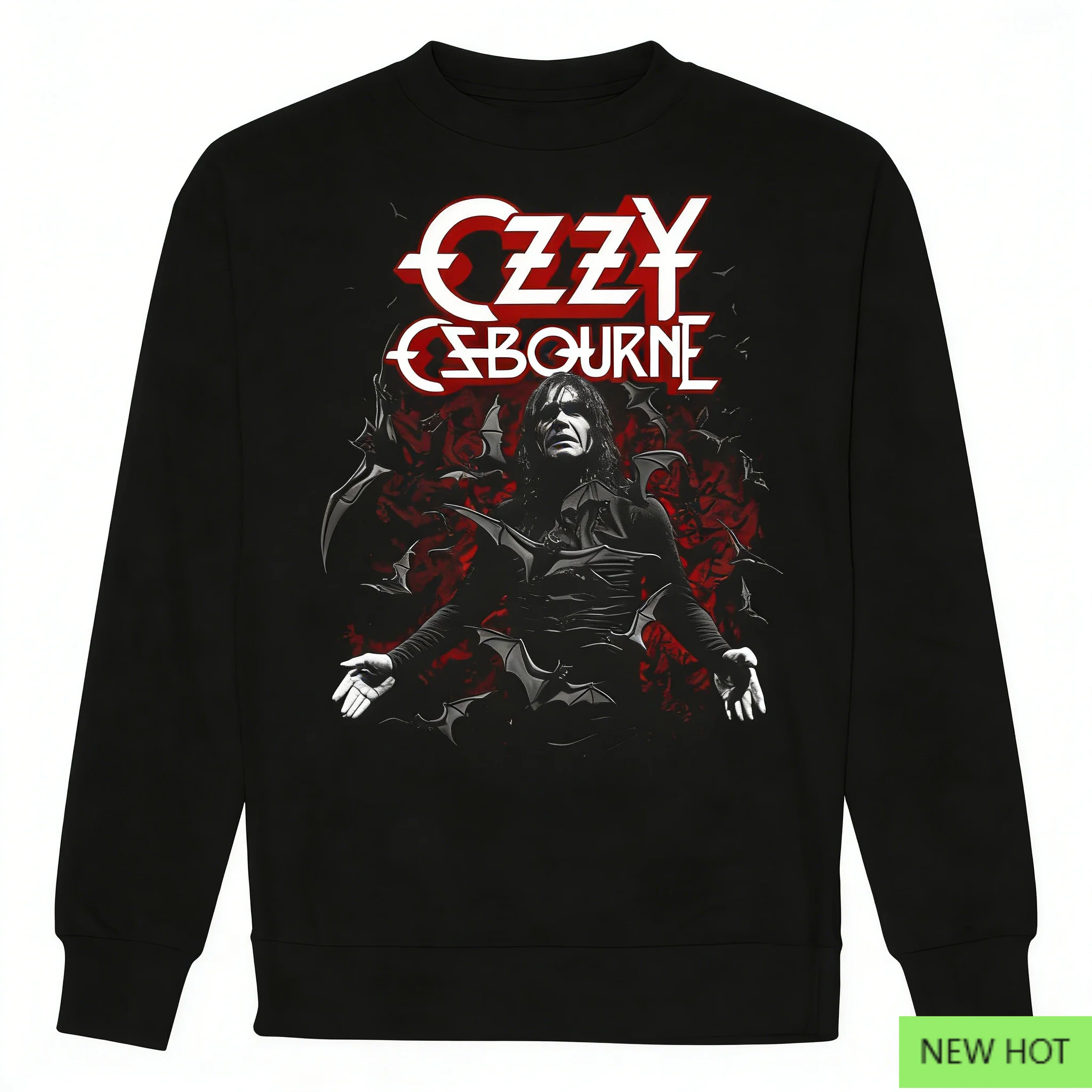 رقبة دائرية برسومات Ozzy Osbourne Bat، بلوزة معدنية ثقيلة، مثالية للمعجبين الذين يحبون نمط الفنان والواقع الداكنة