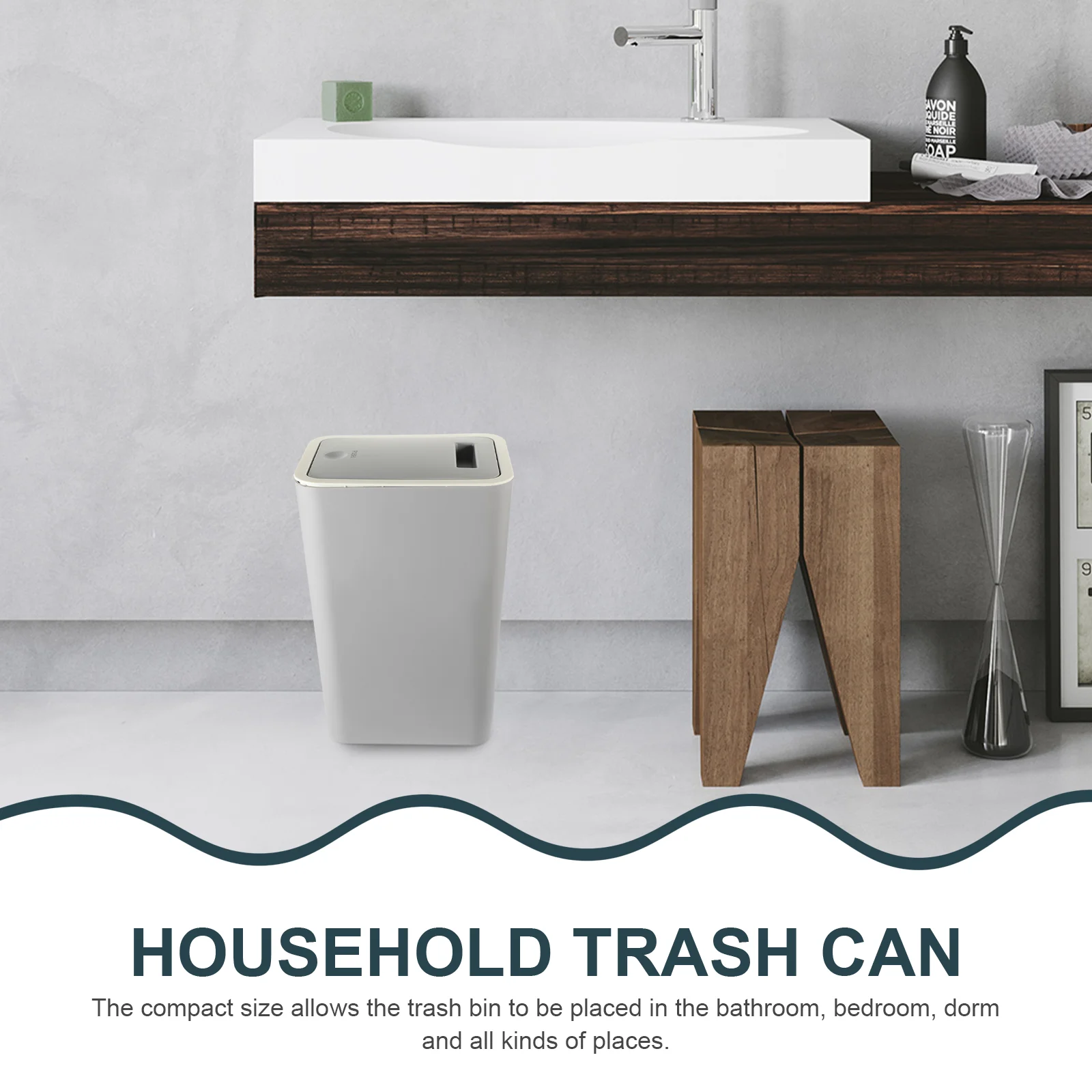 Kitchen and Bathroom Trash Can with Lid Slit Press-type Storage Bucket Office Garbage Plastic Large Bin Pp Slim Bedroom