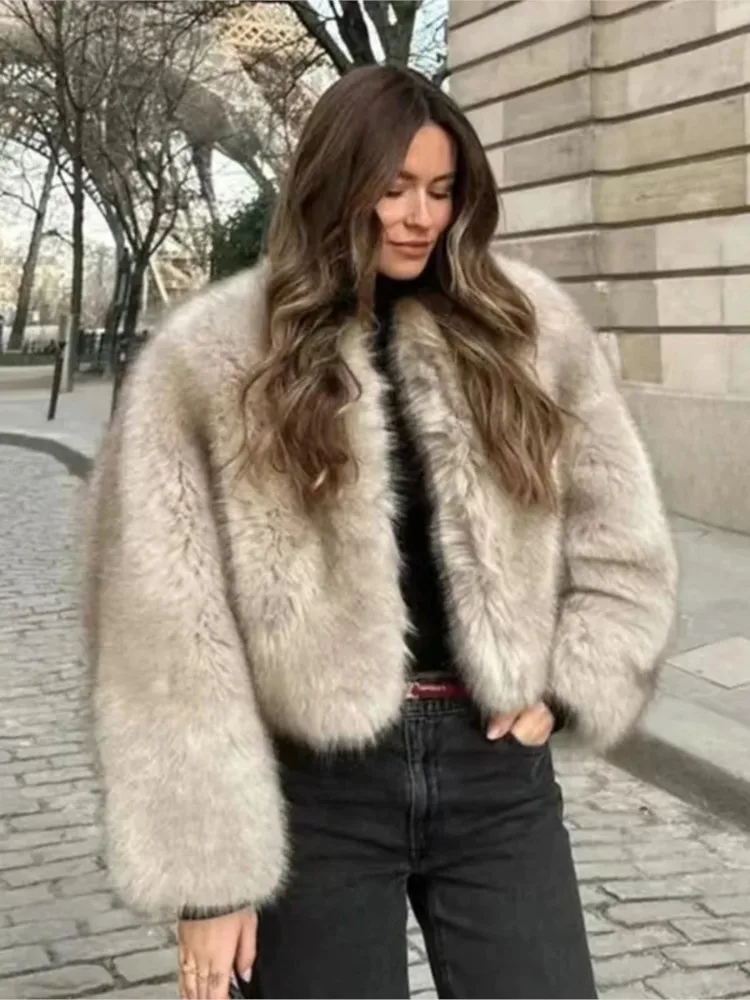 

2025 Women Fluffy Short Faux Fox Fur Coat Women Winter Brand Fashion Furry Thick Warm Oversized Streetwear FemaleEco Fur Jacket