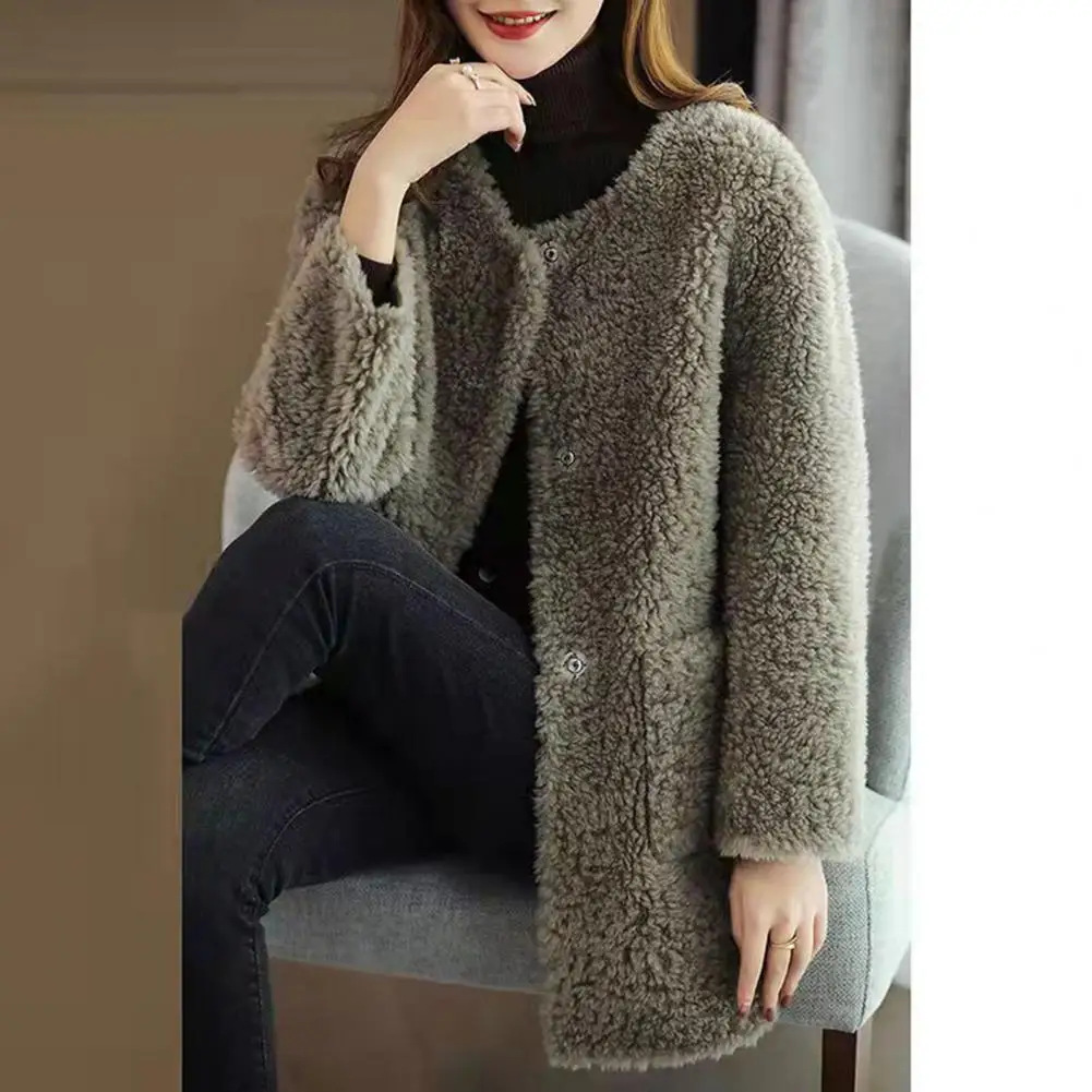 Women Jacket Women Coat Cozy Women's Winter Coat Double-sided Plush Thermal Cardigan with Windproof Design Long Sleeve Pockets