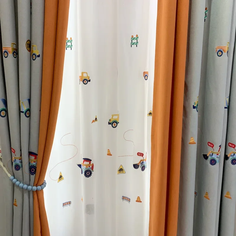 الراقية غرفة الأطفال الصبي غرفة حفارة سيارة التطريز خياطة الستائر لغرفة النوم مخصص المنتج النهائي