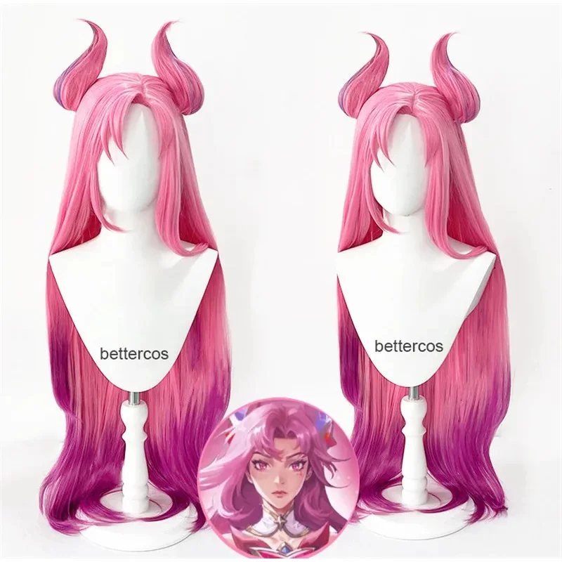 Game lol Star Guardian Kaisa cosplay wig pink Purple Gradient 100cm long synthetic hair heat resistant Halloween wigs wig cap