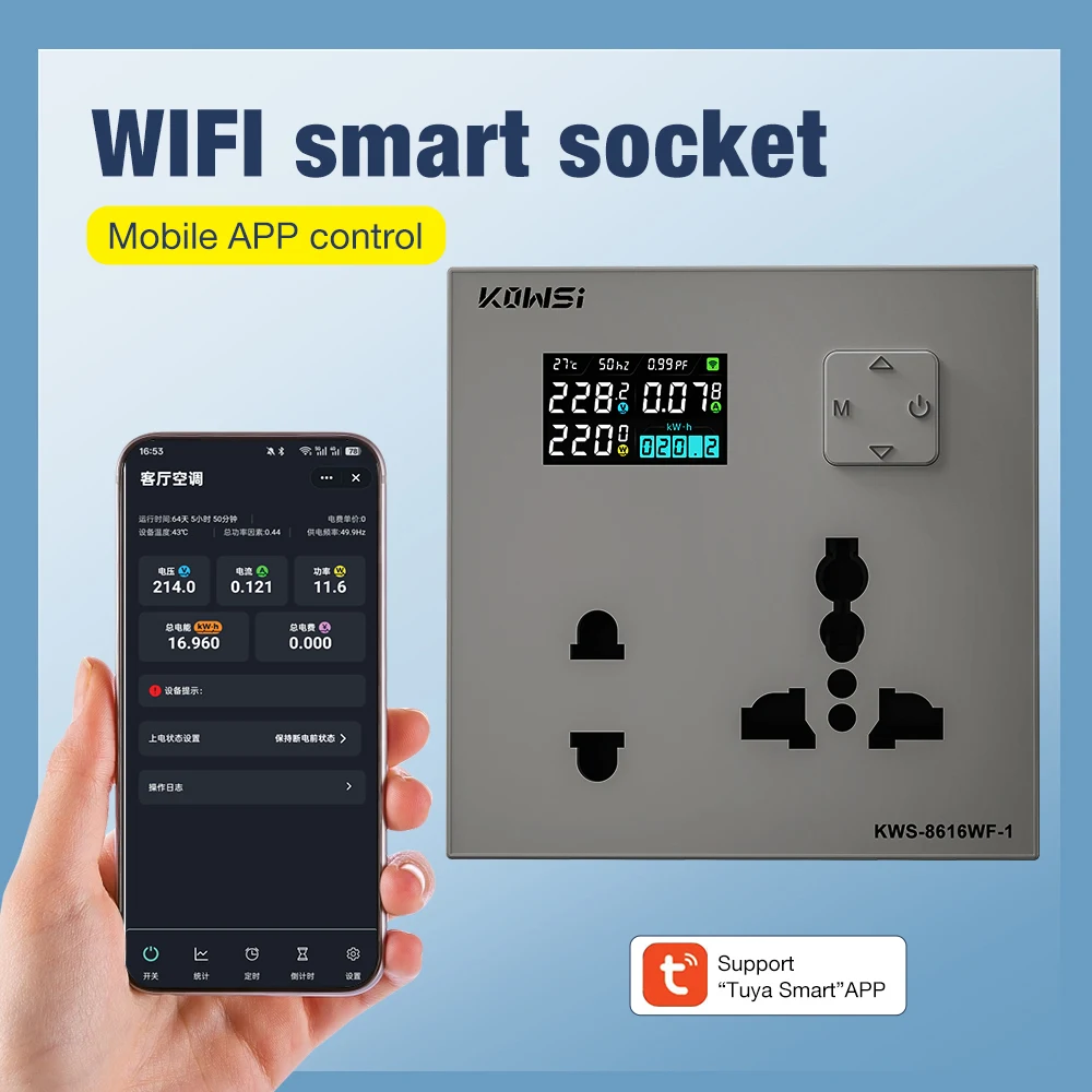 

WiFi Smart Socket AC85~290V 16A Power Meter Universal Electric Plug Power Swtich Electricity Real-time Power Consumption Protect