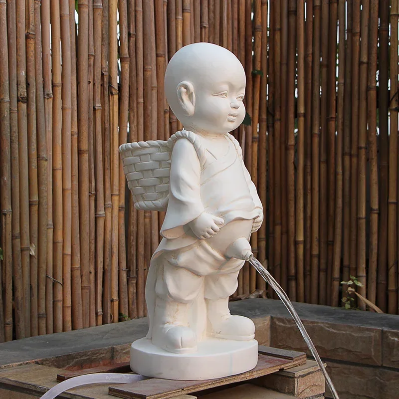 

14 TT Pee Boy Water Fountain Cute Zen Little Monk Urine Children Sculpture Garden Landscape Fish Pond Decorative Crafts
