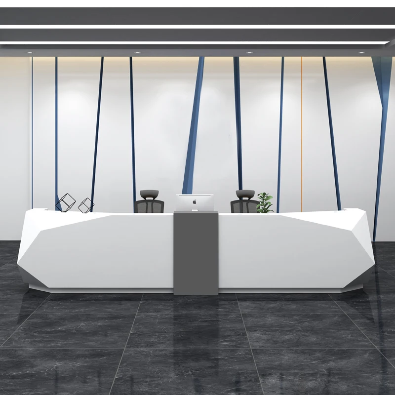 

White paint front desk Reception desk Office area corner fashion simple information desk modern arc counter bar