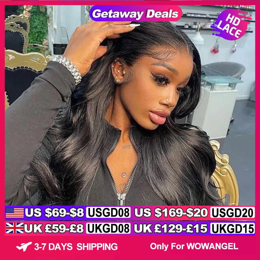 

Wow Angel 250% density 13x6 HD Lace Front Wigs Body Wave Melt Skins 13x4 HD Lace Full Frontal Wig Human Hair Wigs Pre Plucked