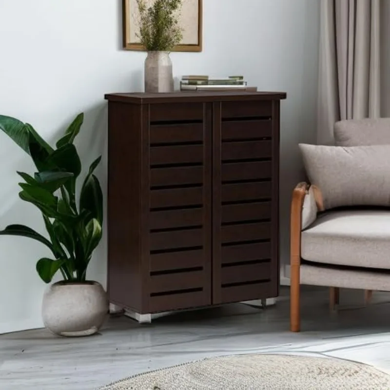 Wholesale Interiors  Adalwin Modern and Contemporary 2-Door Dark Brown Wooden Entryway Shoes Storage Cabinet