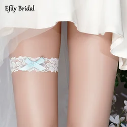 Efily Blue Bow Bridal Lace Garter for Bride Accessories White Color Women Ladies Suspenders Wedding Leg Garter Belt Thigh Ring