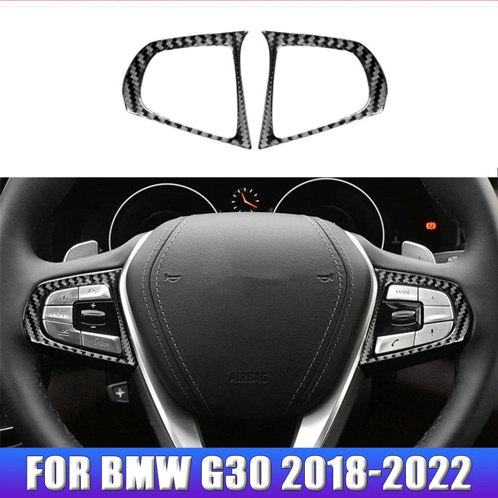 

Carbon Fiber Car Steering Wheel Buttons Decorative Frame Trim Cover Stickers for BMW 5 Series G30 2018-2022 Interior Accessories