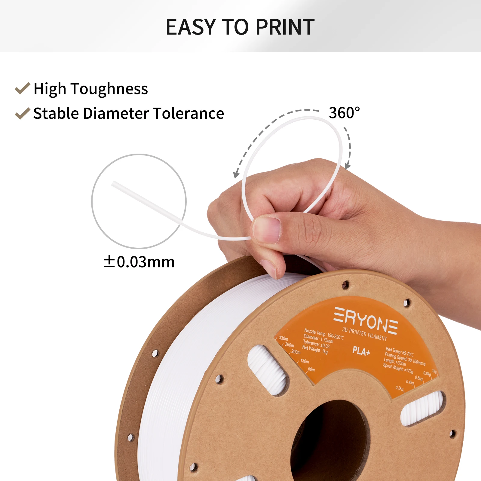 ERYONE PLA Plus Filament 1kg (2.2lbs) 1.75mm 3D Printer Filament PLA Plus 3D Pen Printing Filament Roll +-0.03mm